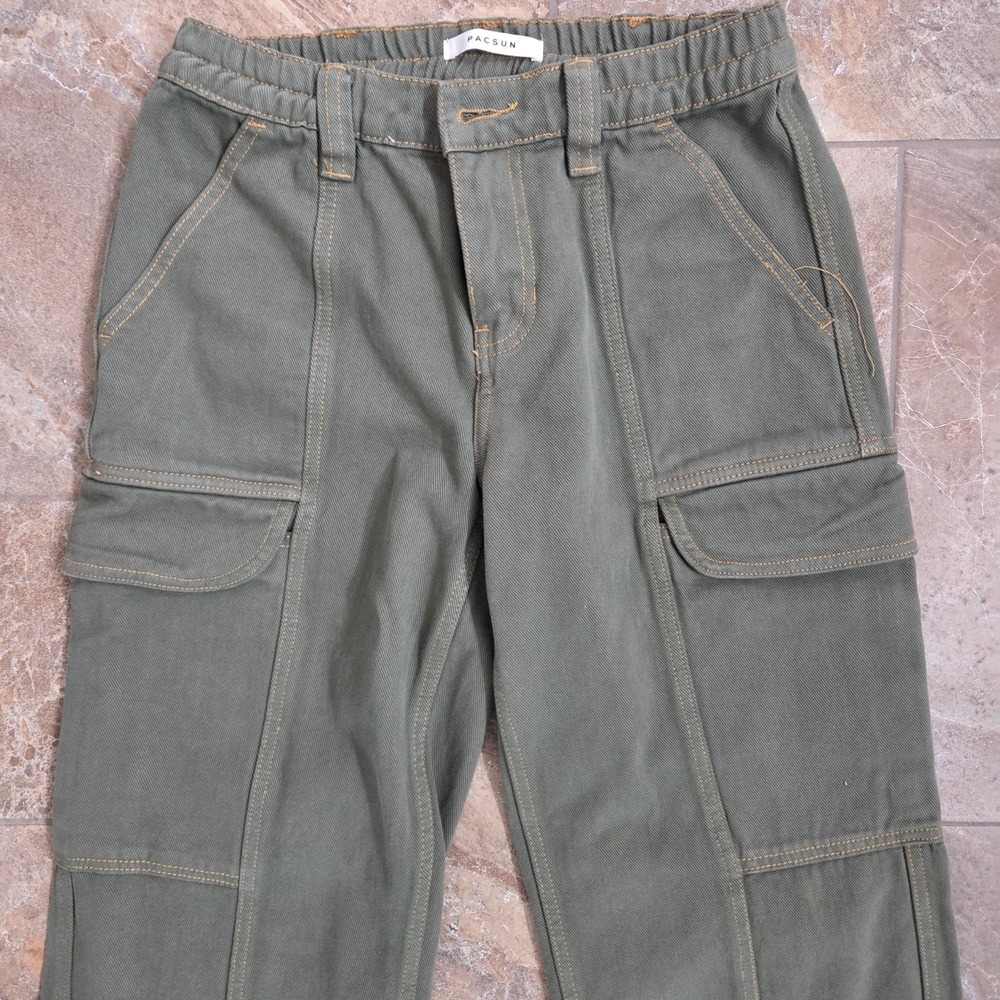 Pacsun Elastic Waist Cargo Pants Olive Green Straight Leg Utility Size S - Picture 5 of 10